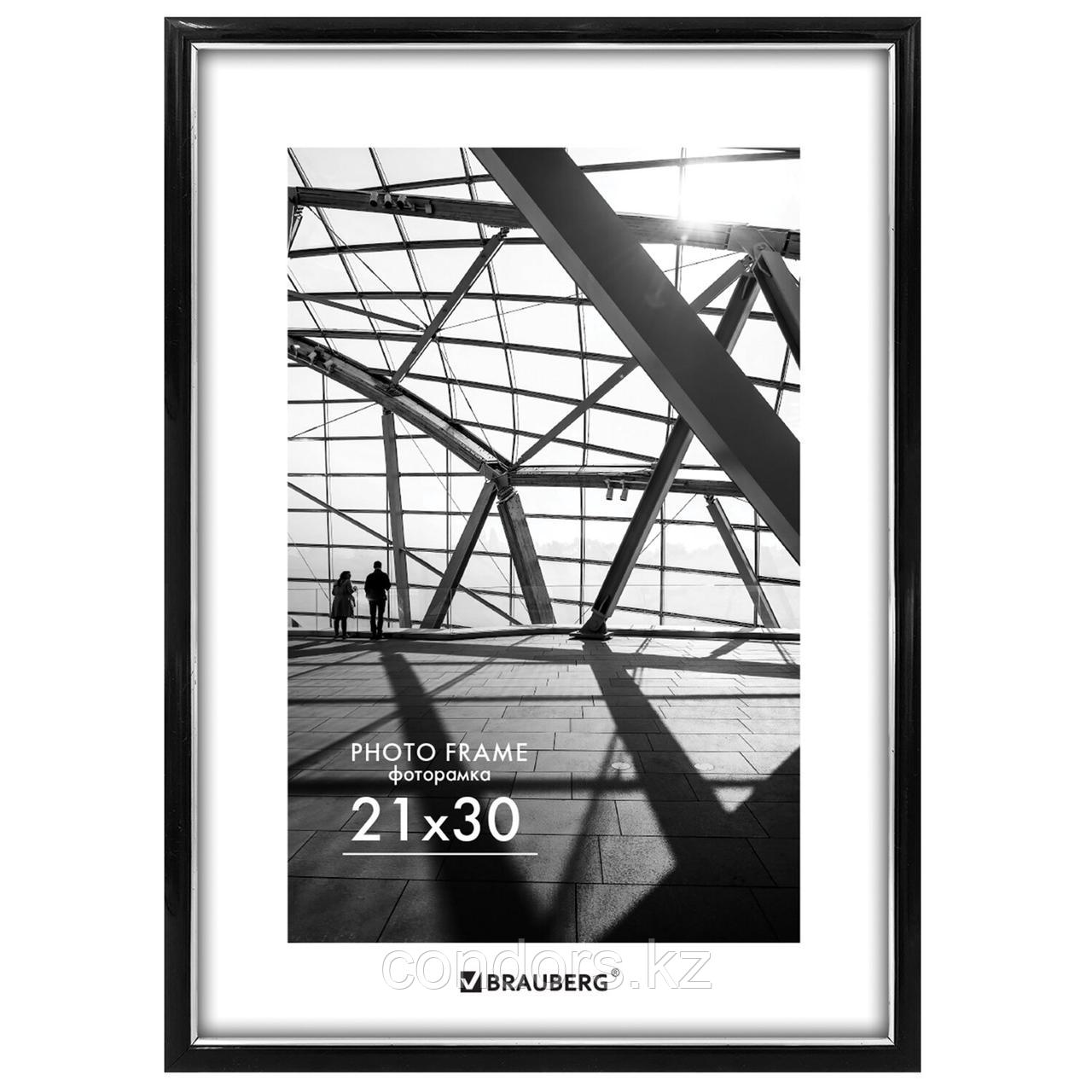 Рамка 21х30 см небьющаяся, багет 14,6 мм, пластик, BRAUBERG "Original Line", черная/серебро, 391234, фото 1