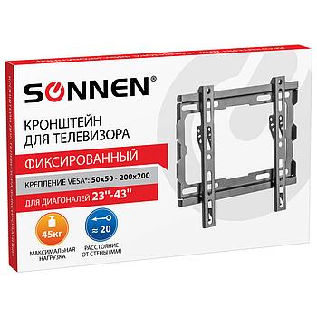Кронштейн-крепление для ТВ настенный, до 45 кг. VESA 100х100-200х200, 23"-43", черный, SONNEN, 455948