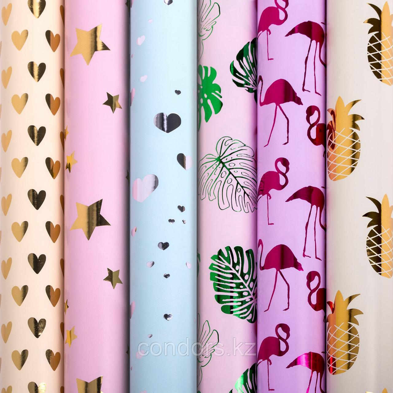 Бумага упаковочная подарочная С ЭФФЕКТАМИ "Romantic", 70х100 см, 6 дизайнов ассорти, ЗОЛОТАЯ СКАЗКА, 591943, фото 1