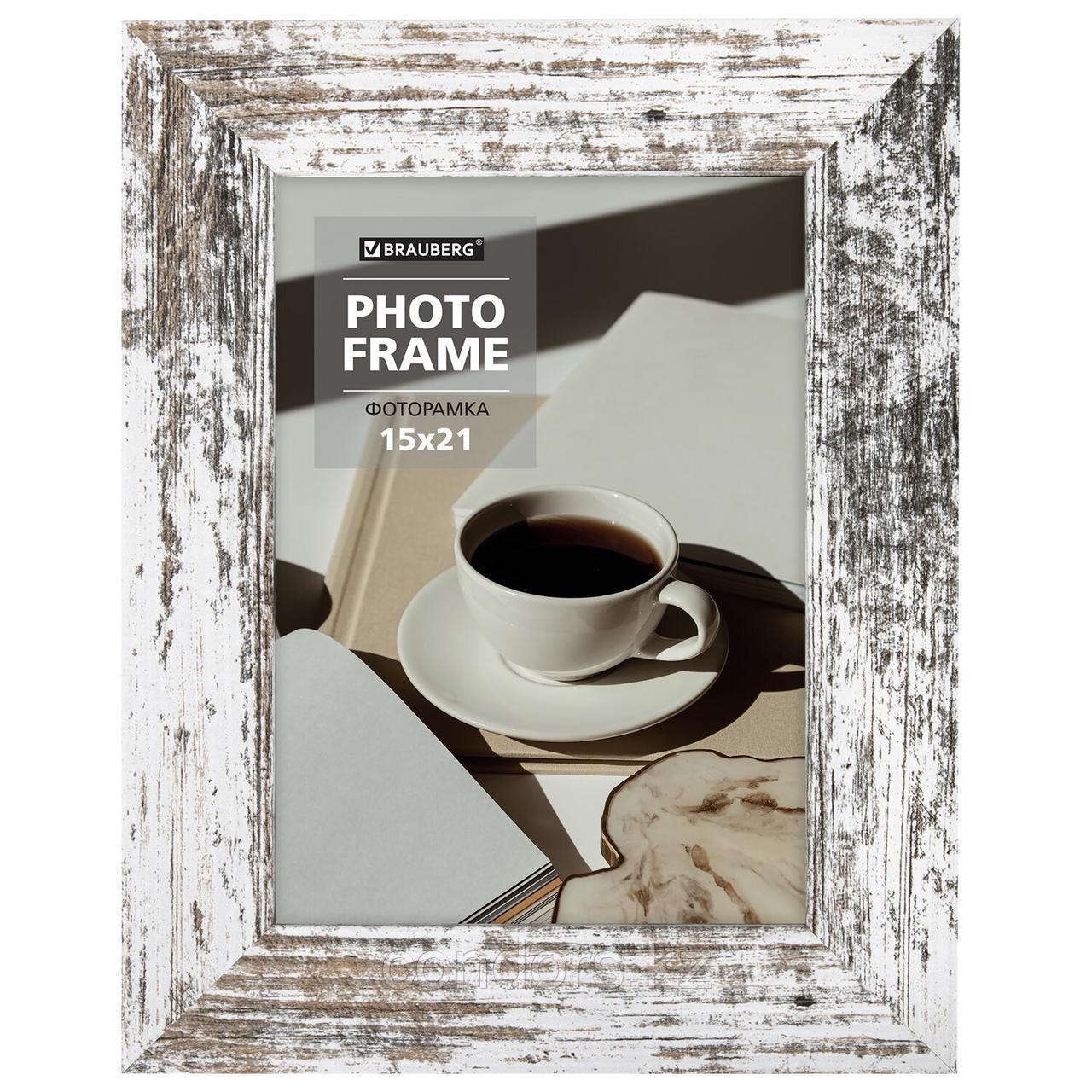 Рамка 15х21 см небьющаяся, багет 40 мм, МДФ, BRAUBERG "Christopher", белая/коричневая, 391269, фото 1