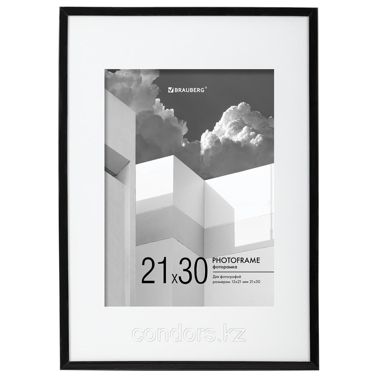 Рамка 21х30 см с паспарту 15х21 см небьющаяся, багет 5 мм, пластик, BRAUBERG "Smart", черная, 391280, фото 1