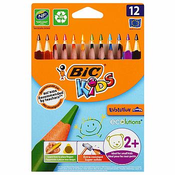 Карандаши цветные утолщенные BIC "Kids Evolution Triangle", 12 цветов, трехгранные, грифель 4 мм, 8297356,