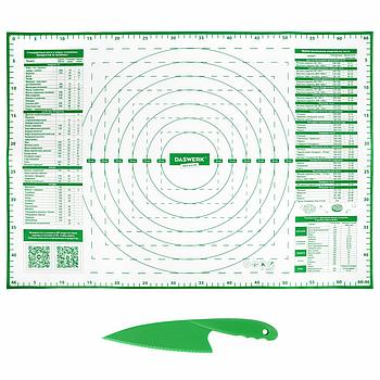 Коврик силиконовый для раскатки/запекания 46х66 см, зеленый, ПОДАРОК пластиковый нож, DASWERK, 608428
