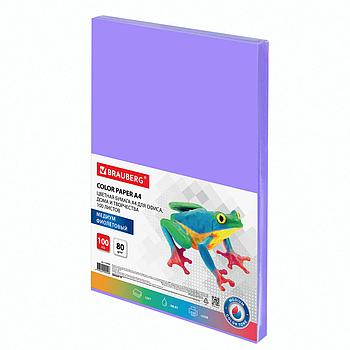Бумага цветная BRAUBERG, А4, 80 г/м2, 100 л., медиум, фиолетовая, для офисной техники, 112456