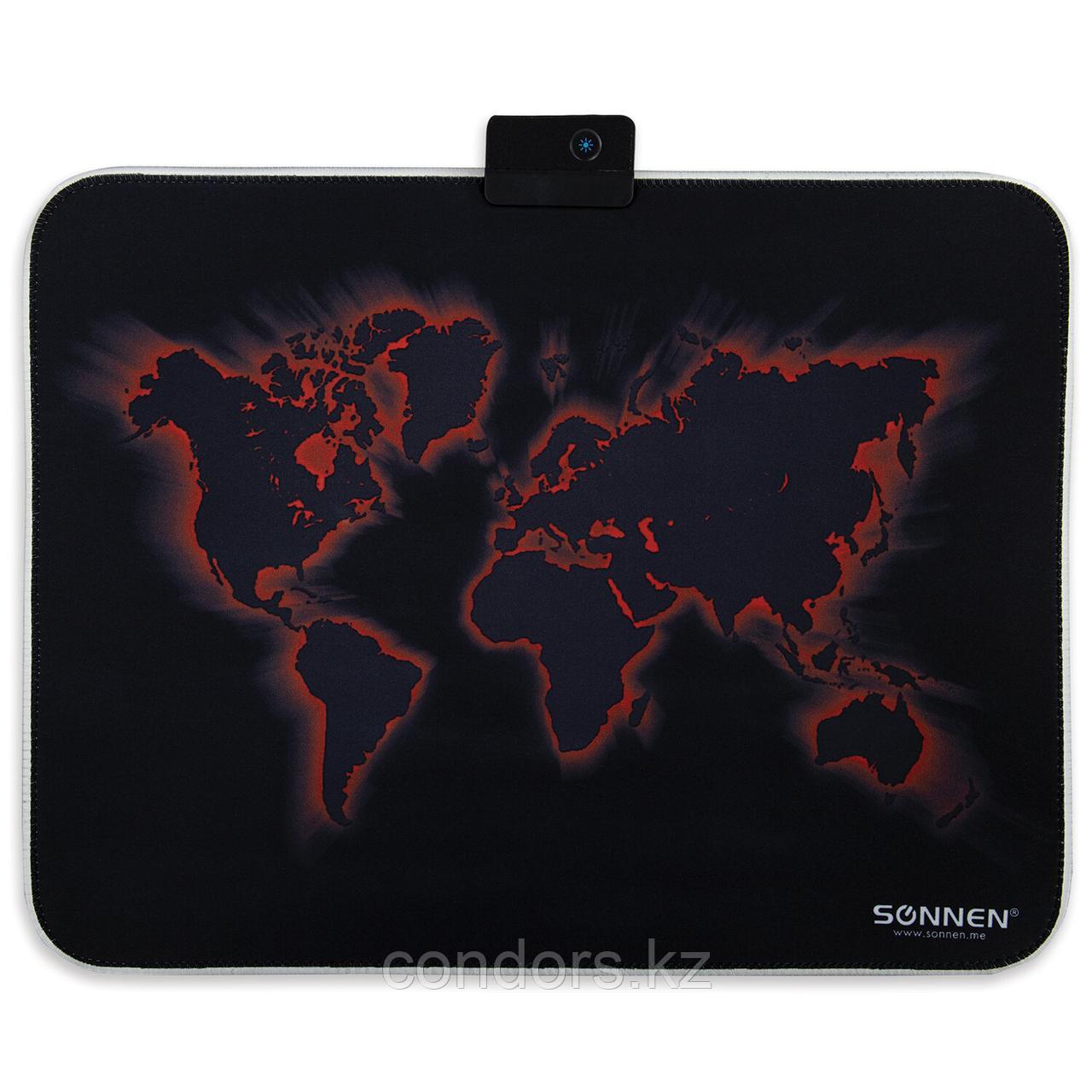 Коврик для мыши с подсветкой SONNEN "LIGHTING", резина+ткань, 350х270х4 мм, чёрный, 513316, фото 1
