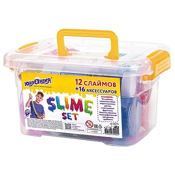 Набор слаймов 12 цветов, 16 аксессуаров, в пластиковом боксе, ЮНЛАНДИЯ, 663774