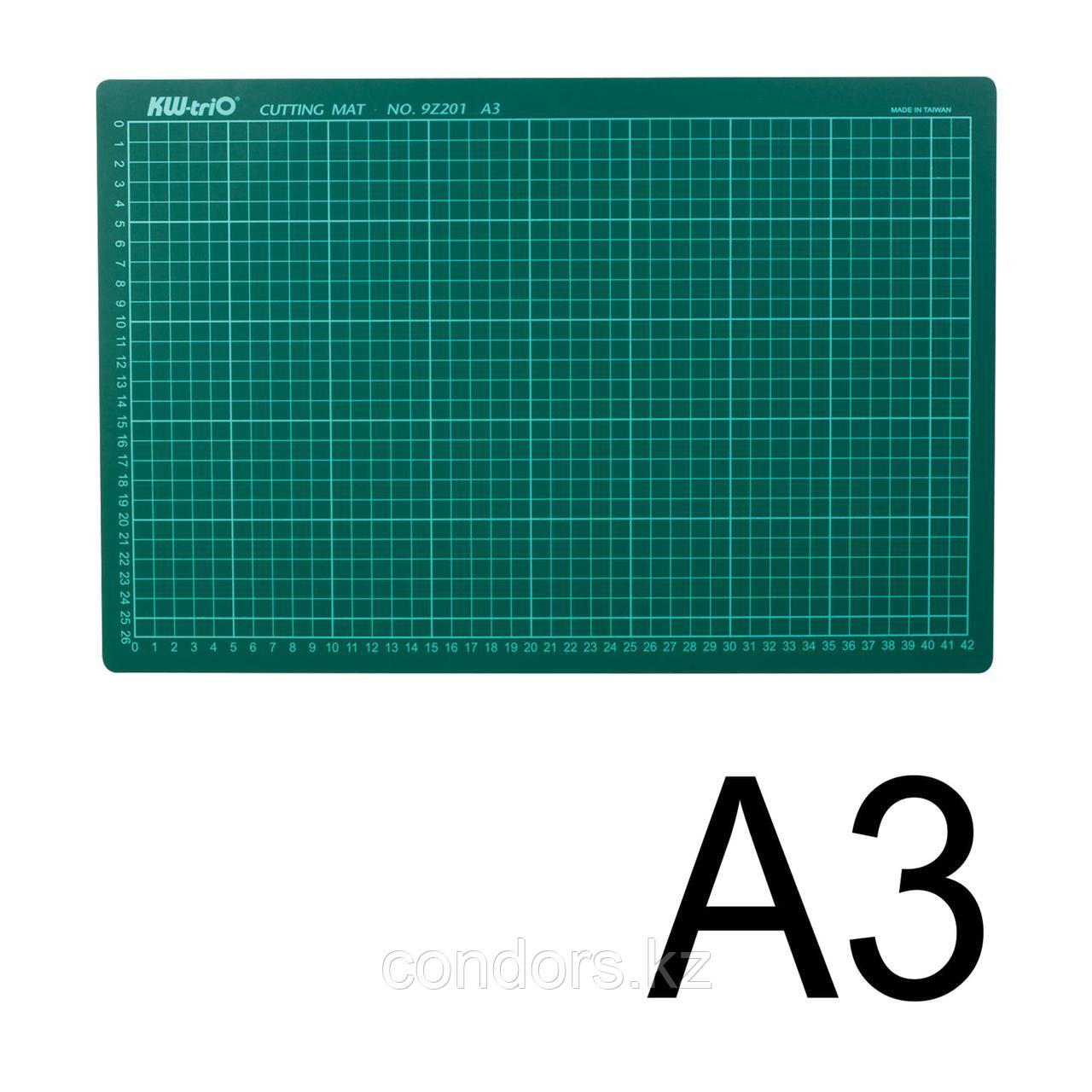 Коврик (мат) для резки 3-слойный, А3 (450х300 мм), настольный, зеленый, 3 мм, KW-trio, 9Z201, -9Z201, фото 1