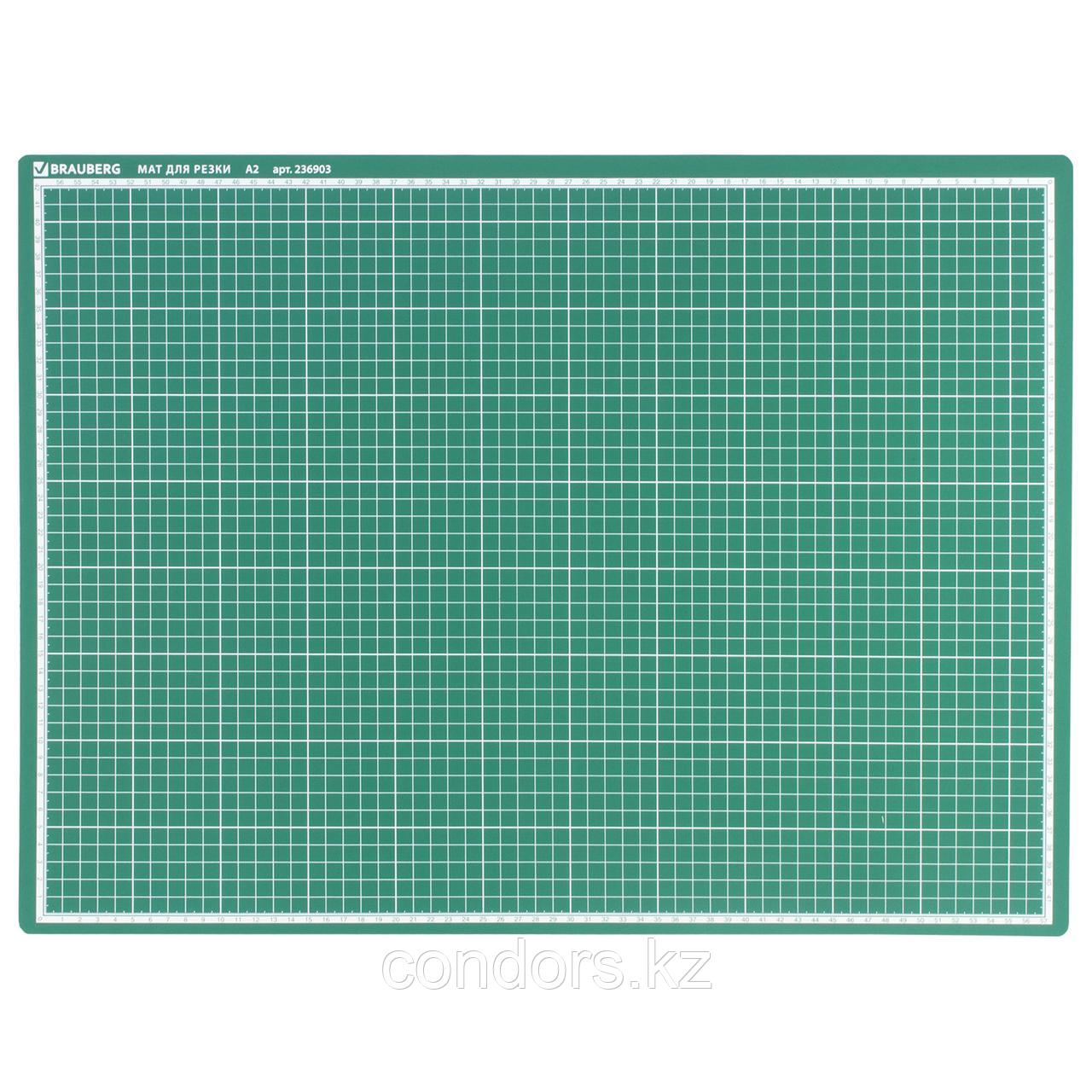 Коврик (мат) для резки BRAUBERG, 3-слойный, А2 (600х450 мм), двусторонний, толщина 3 мм, зеленый, 236903, фото 1