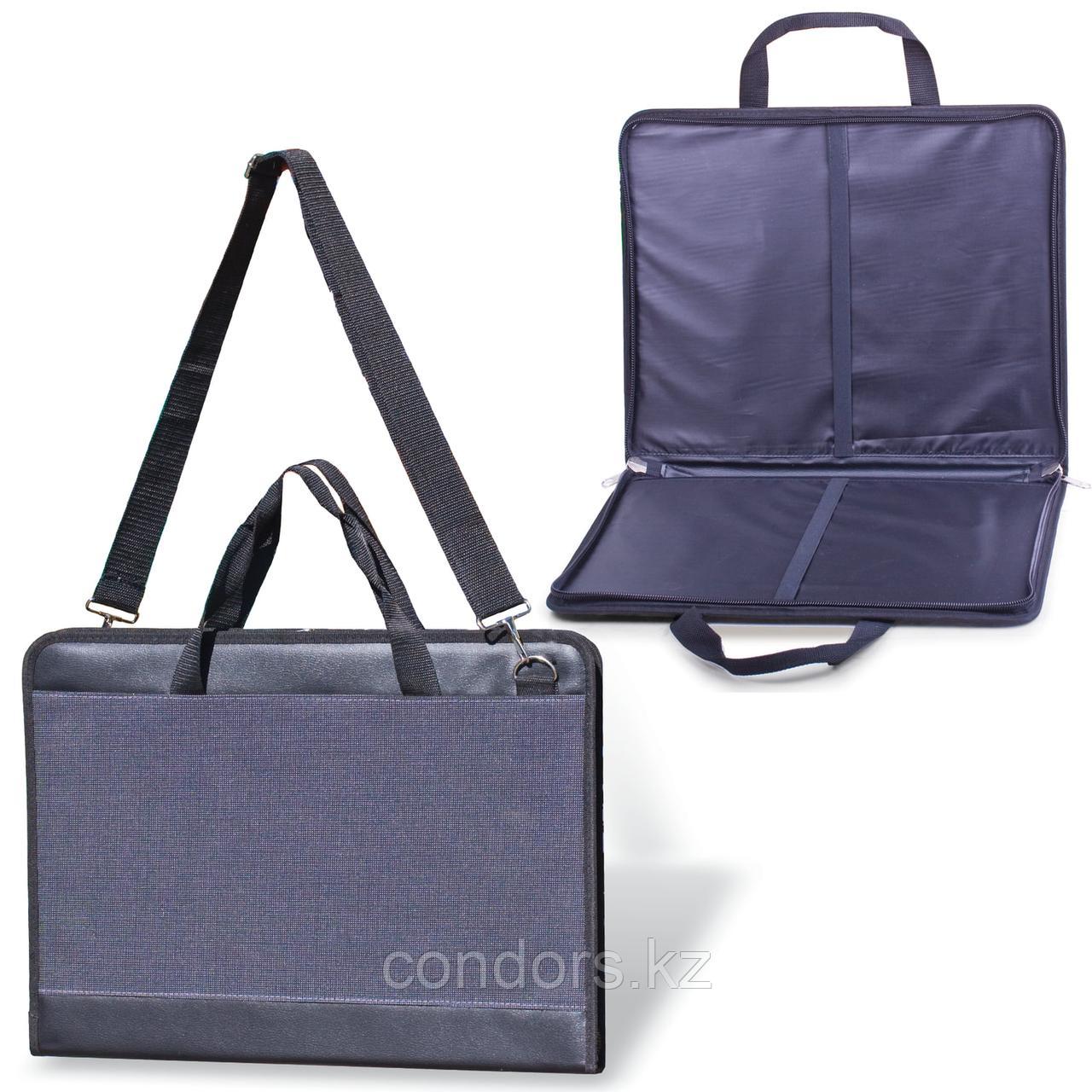 Папка для рисунков и чертежей БОЛЬШОГО ФОРМАТА ( 470х330 мм,) А3, с ручками, кожзам/ткань, серая, "Пленэр-3",, фото 1