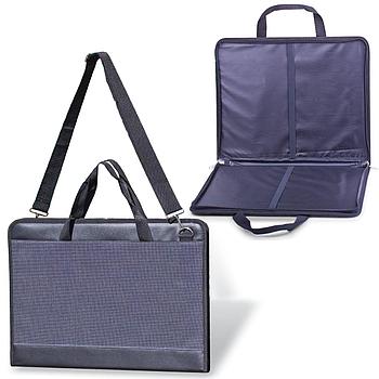 Папка для рисунков и чертежей БОЛЬШОГО ФОРМАТА ( 470х330 мм,) А3, с ручками, кожзам/ткань, серая, "Пленэр-3",