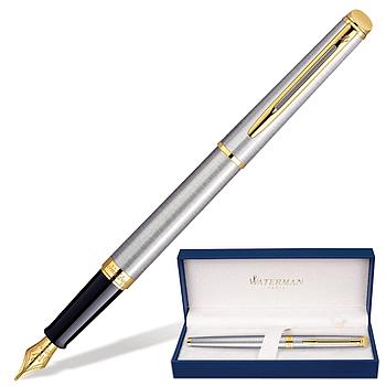 Ручка подарочная перьевая WATERMAN "Hemisphere Stainless Steel GT", серебристый корпус, позолоченные детали,