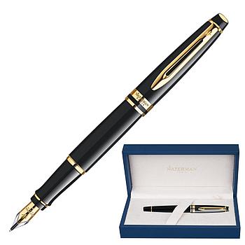 Ручка подарочная перьевая WATERMAN "Expert 3 Black Lacquer GT", черный лак, позолоченные детали, синяя,