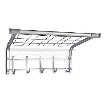 Вешалка настенная SHT-WH7, 297х705х407 мм, 5 крючков + 2 дополнительных крючка + полка, металл/пластик, хром