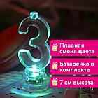 Цифра-подсвечник "3" светодиодная, ЗОЛОТАЯ СКАЗКА, в наборе 4 свечи 6 см, 1 батарейка, 591426, фото 5