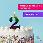 Свеча-цифра для торта "2" "Радужная", 9 см, ЗОЛОТАЯ СКАЗКА, с держателем, в блистере, 591435, фото 7