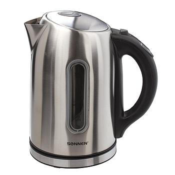 Чайник SONNEN KT-1740, 1,7 л, 2200 Вт, закрытый нагревательный элемент, терморегулятор, нержавеющая сталь,