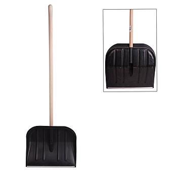 Лопата снегоуборочная пластиковая, 46х40 см, высота 130 см, с алюминиевым наконечником, ДЕРЕВЯННЫЙ черенок,