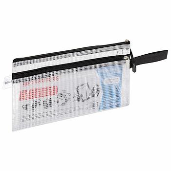 Папка-конверт на молнии МАЛОГО ФОРМАТА (255х130 мм), 2 отдел, ПВХ, прозрачная, 0,3 мм, BRAUBERG "Solid",