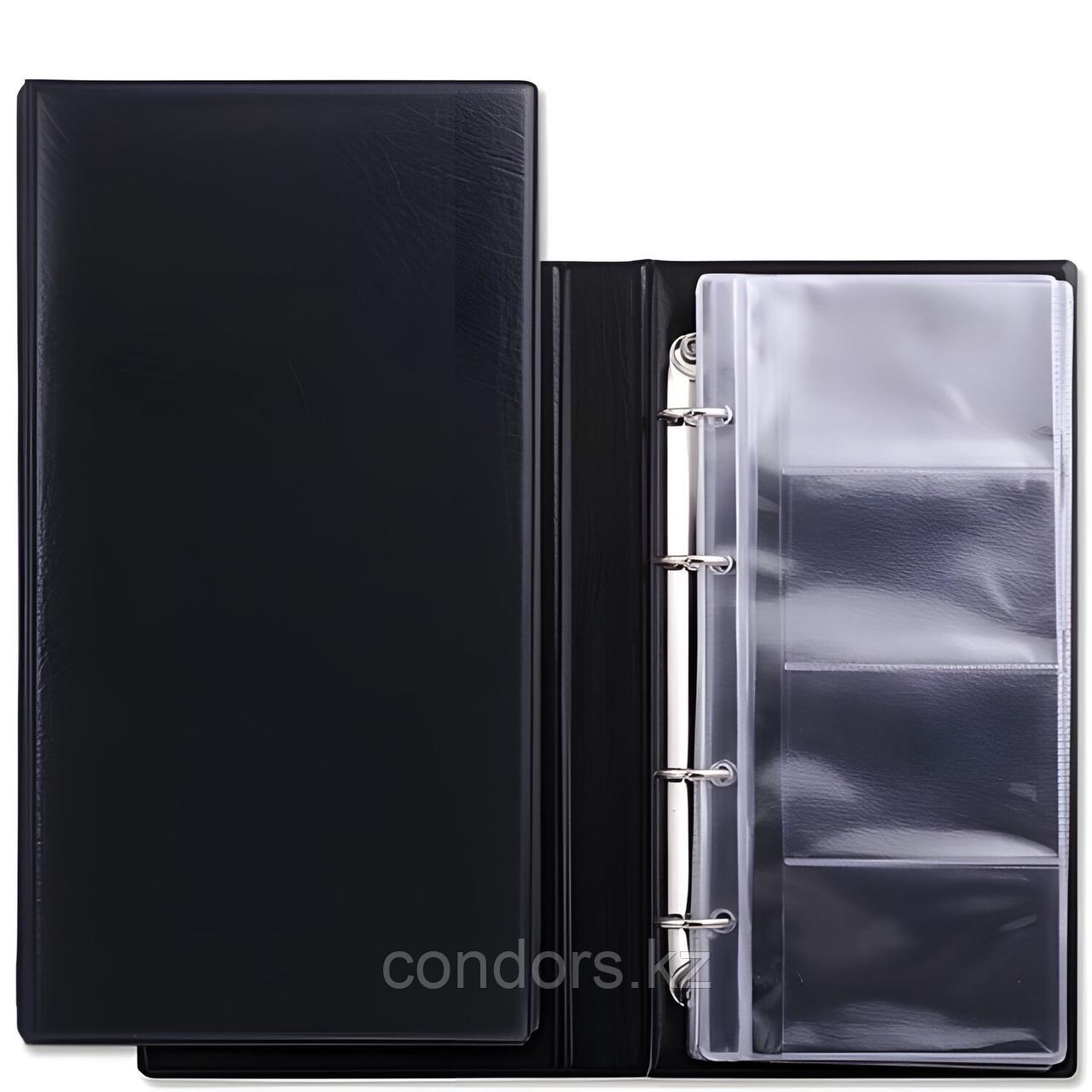 Визитница на 4-х кольцах BRAUBERG, четырехрядная, на 160 визиток, черная, 231825, фото 1