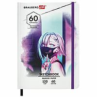 Скетчбук для маркеров 120 г/м2, 148х210 мм, 60 л., твердая обложка, резинка, BRAUBERG ART PREMIERE, Аниме,