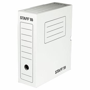 Короб архивный с клапаном А4 (260х325 мм), 100 мм, до 900 листов, микрогофрокартон, БЕЛЫЙ, STAFF, 128863