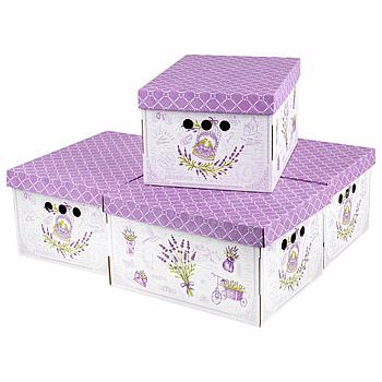 Короб для хранения из плотного микрогофрокартона 330х250х185 мм, КОМПЛЕКТ 4 шт., BRAUBERG HOME "Лаванда",