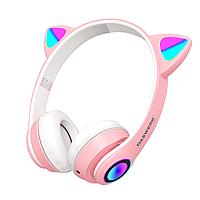 Наушники беспроводные игровые накладные, с ушками, светящиеся, розовые DASWERK VZV-23M, 513799