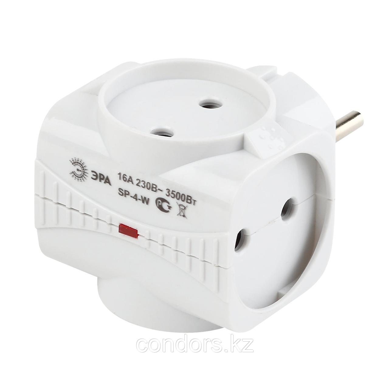 Сетевой тройник ЭРА, 4 розетки, без заземления, без шторок, белый, SP-4-W, фото 1