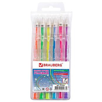 Ручки гелевые BRAUBERG "Jet", НАБОР 6 ЦВЕТОВ, НЕОНОВЫЕ, узел 0,7 мм, линия письма 0,5 мм, 141034