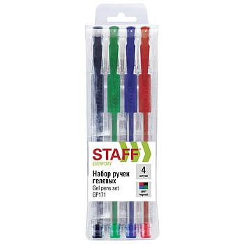 Ручки гелевые с грипом STAFF "EVERYDAY" GP-171, НАБОР 4 ЦВЕТА, узел 0,5 мм, линия письма 0,35 мм, 141826