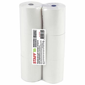 Чековая лента ТЕРМОБУМАГА 80 мм (диаметр 65 мм, длина 50 м, втулка 12 мм), КОМПЛЕКТ 6 шт., 44 г/м2, STAFF,