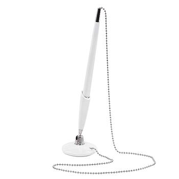 Ручка шариковая настольная BRAUBERG "Стенд-Пен Уайт1", СИНЯЯ, цепочка, корпус белый, линия письма 0,5 мм,