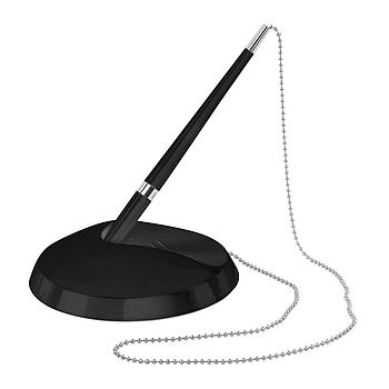 Ручка шариковая настольная BRAUBERG "Стенд-Пен Блэк2", СИНЯЯ, цепочка, корпус черный, линия письма 0,5 мм,