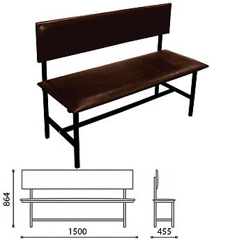 Банкетка со спинкой "Берта" 1500х455х864 мм, усиленная, черный каркас, кожзам коричневый