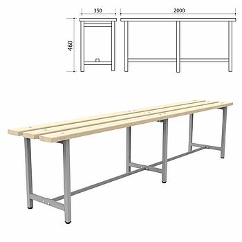 Скамья деревянная на металлокаркасе "СТ 4", 2000х350х460 мм, регулируемые опоры, каркас металлический серый,