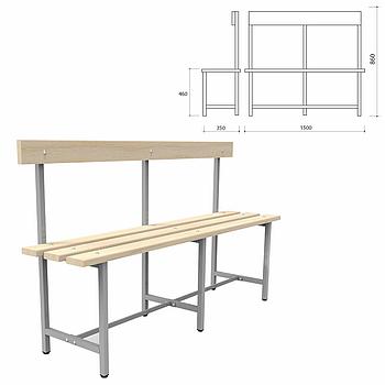 Скамья со спинкой деревянная на металлокаркасе "СТ 5", 1500х350х860 мм, регулируемые опоры, каркас