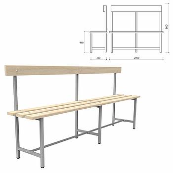 Скамья со спинкой деревянная на металлокаркасе "СТ 6", 2000х350х860 мм, регулируемые опоры, каркас