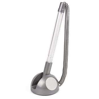 Ручка шариковая настольная BRAUBERG "Стенд-Пен", СИНЯЯ, пружинка, корпус серебристый, линия письма 0,5 мм,