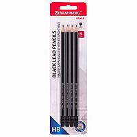 Набор карандашей чернографитных BRAUBERG "Style" 4 шт., HB, с ластиком, корпус черно-серый, 181718