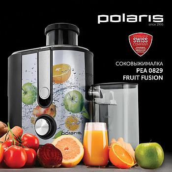 Соковыжималка POLARIS PEA 0829 Fruit Fusion, 800 Вт, стакан 0,35 л, емкость жмыха 1 л, пластик, сталь/черный,