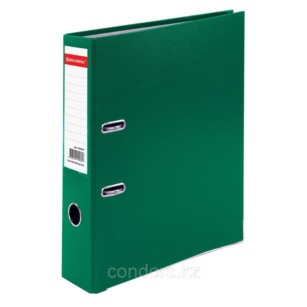 Папка-регистратор, покрытие пластик, 75 мм, ПРОЧНАЯ, с уголком, BRAUBERG, зеленая, 226597, фото 1