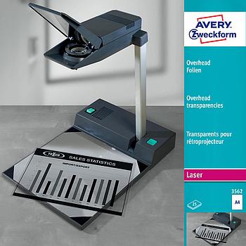 Пленка для проекторов А4, ч/б лазерная печать, полиэстер, прозрачная, 100 мкм, 25 листов, Avery Zweckform,