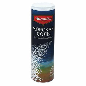 Соль пищевая 250 г, "Морская" мелкая, йодированная, пластиковая туба с дозатором, АТЛАНТИКА