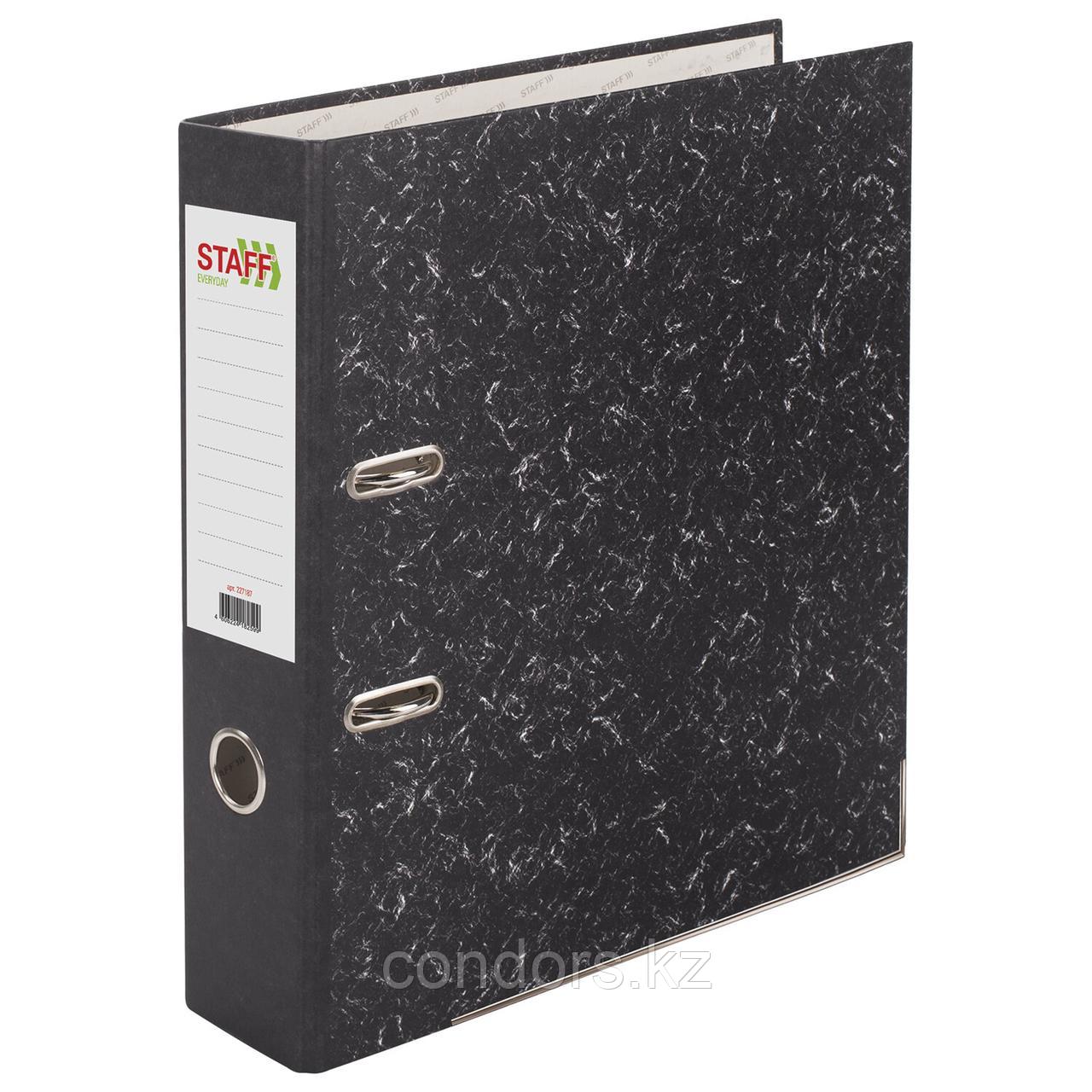Папка-регистратор STAFF "EVERYDAY" с мраморным покрытием, 70 мм, с уголком, черный корешок, 227187, фото 1