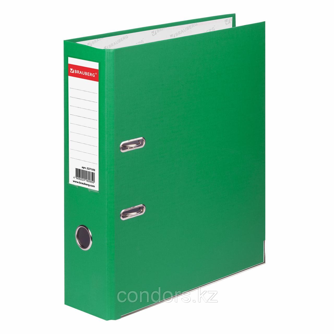 Папка-регистратор BRAUBERG с покрытием из ПВХ, 80 мм, с уголком, зеленая (удвоенный срок службы), 227193, фото 1