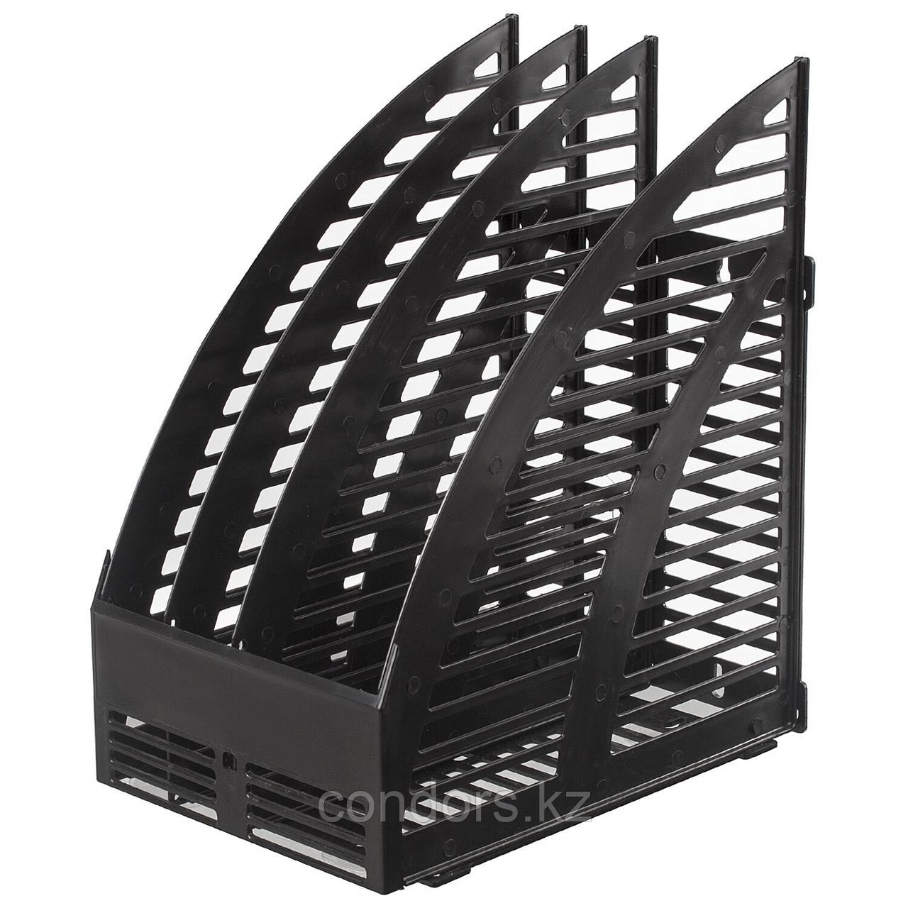 Лоток вертикальный для бумаг STAFF, 245х165х285 мм, 3 отделения, сетчатый, сборный, черный, 237293, фото 1