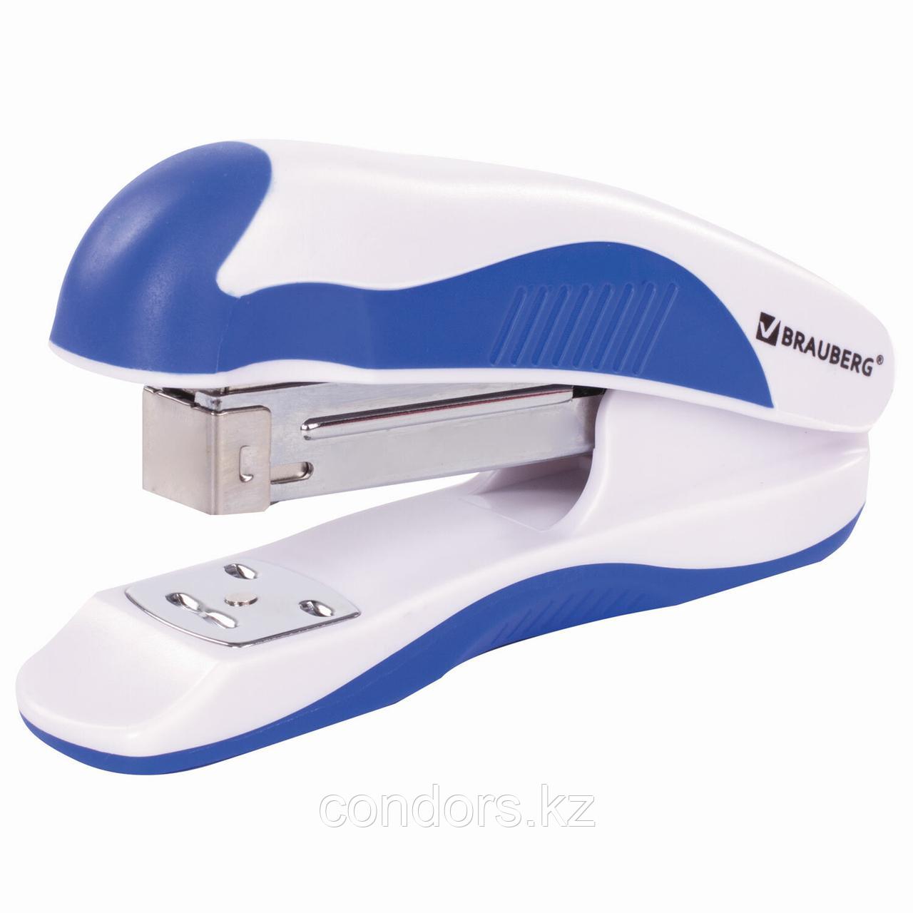 Степлер №24/6, 26/6 BRAUBERG "JET PRO", до 25 листов, эргономичный, бело-синий, 228584