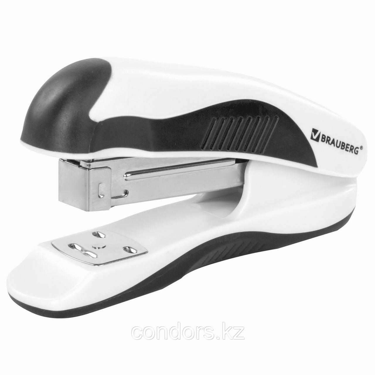 Степлер №24/6, 26/6 BRAUBERG "JET PRO", до 25 листов, эргономичный, бело-черный, 228585