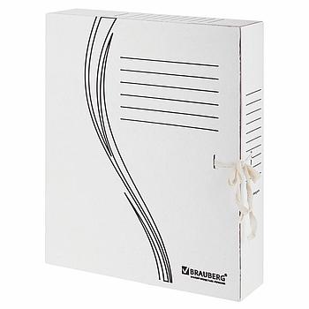 Папка архивная с завязками А4 (325х260 мм), 75 мм, до 700 листов, плотная, микрогофрокартон, БЕЛАЯ, BRAUBERG,