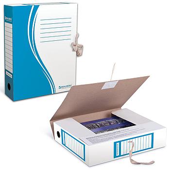 Папка архивная с завязками А4 (325х260 мм), 75 мм, до 700 листов, плотная, микрогофрокартон, СИНЯЯ, BRAUBERG,